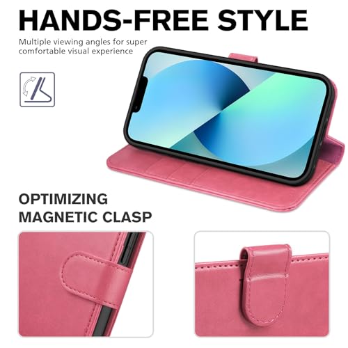 Image of TUCCH Case Wallet for iPhone 13 (6.1 inch) 2021, RFID Blocking Folio, Hot Pink | 3 Card Holders, Kickstand, PU Leather, Magnetic Closure, Shockproof TPU Shell, Protective Flip Cover