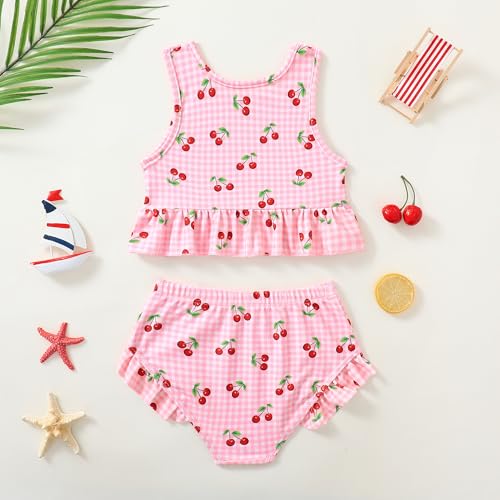 Image of Baby Swimsuit Girl Two Piece Bathing Suit Toddler Girls Summer Beach Ruffle Tankini Swimwear 1-7Y