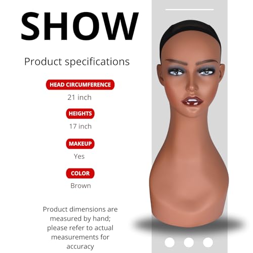 lightmay Cabeça de Manequim de Plástico Feminino - Suporte de Peruca Realista de 17