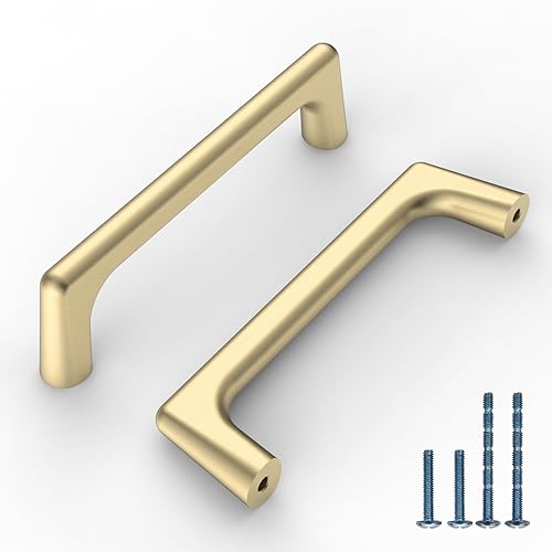 Image of 9BUILD 10 Pack Brushed Gold Cabinet Pulls 3.75 Inch Kitchen Cabinet Handles Cabinet Hardware Kitchen Handles for Cabinets Cupboard Handles Gold Dresser Pulls Drawer Handle