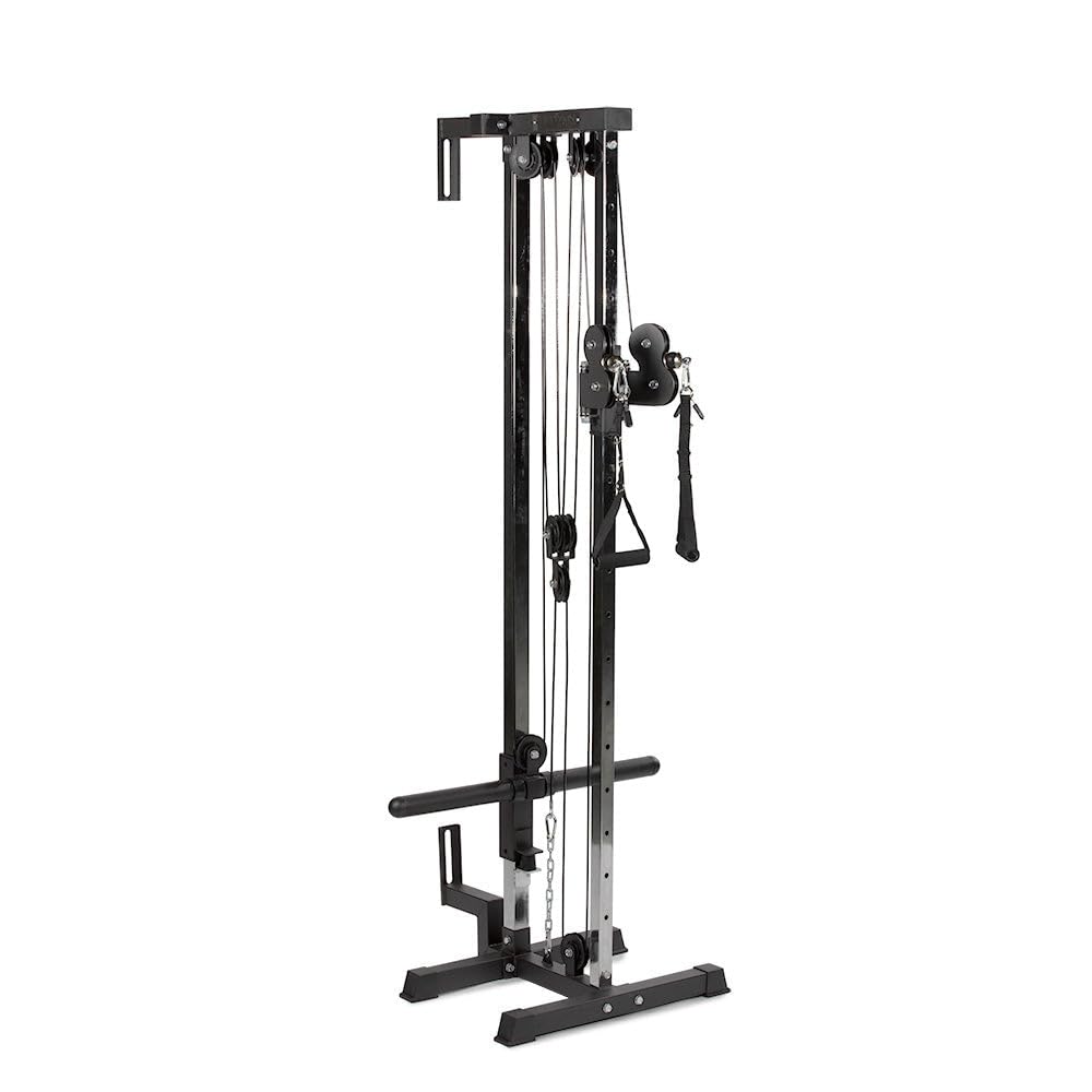 Titan Fitness 80.5" Short Wall Mounted Pulley Tower, 350 LB Capacity Plate-Loaded Cable Machine, Adjustable Trolly Height, Standard & Olympic Plate Compatibility, Dual D-Handles Included