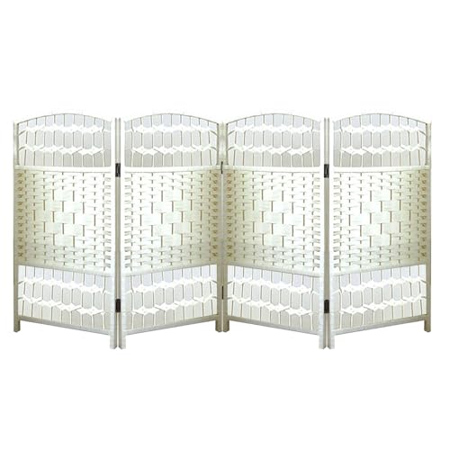 Paravent court pliable en rotin blanc 80x40 cm avec 4 panneaux