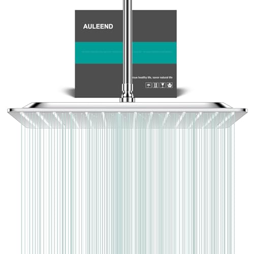 AULEEND Square Rain Shower Head High Flow Stainless Steel Work with any decorative styleAll Metal Rainfall Shower Head (Chrome 16)