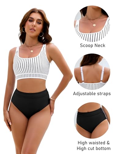 Image of BMJL Women's High Waisted Bikini Sets Sporty Two Piece Swimsuits Color Block Tummy Control Modest Bathing Suit
