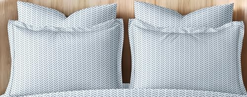 Image of Floral Design Zig Zag Stitching King Size Glace Cotton 160 TC Pillow Covers /Pillow Case-20 X 30 Inches, 50 Cm X 75 Cm (4, 1589-Grey)