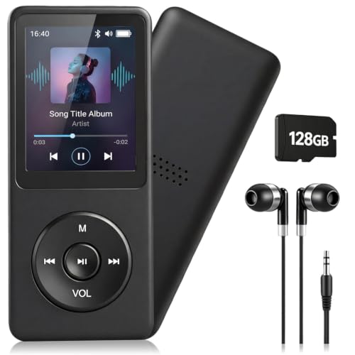 Image of TMY 128GB Mini MP3 Music Player with Bluetooth 5.4 & Voice Control Earphones, Video Playback,Pocket-Sized MP3 Player for Music,Voice Recording,FM Radio (TMYP17)