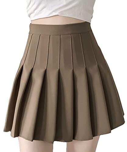 Shooying 21MTQUNZI0025-XL Womens Novelty Skirt, Skater Tennis Skirt High Waist School Uniform Pleated Skirt,Khaki cover