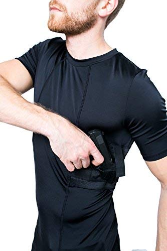 Graystone CCW Holster T-Shirt for Men- Crew Neck Compression Conceal Carry Tactical Clothing (Large Black)