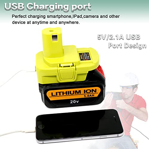 Image of DM18RL Battery Adapter for Dewalt to Ryobi Battery Adapter, Convert Dewalt 20V Llithium Battery to Ryobi 18V P107 P108 Battery with 5V 2.1A MAX USB Charge