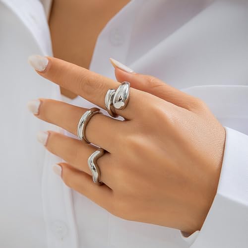Image of Shining Diva Fashion Stylish Trendy Finger Rings Set for Women & Girls | Chunky Minimal Statement Ring Combos Modern Elegant Jewellery Collection