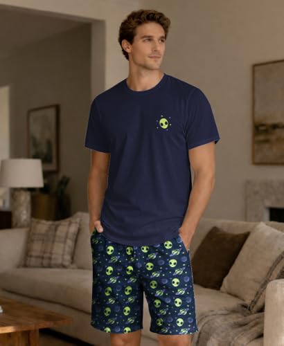 Image of Yoimira Mens Soft Pajama Set Short /Long Sleeve 2 Piece PJs with Pockets | Men's short /long sleeve pajama set, soft 2 piece PJs with pockets for sleepwear, loungewear, relaxing at home and nightwear