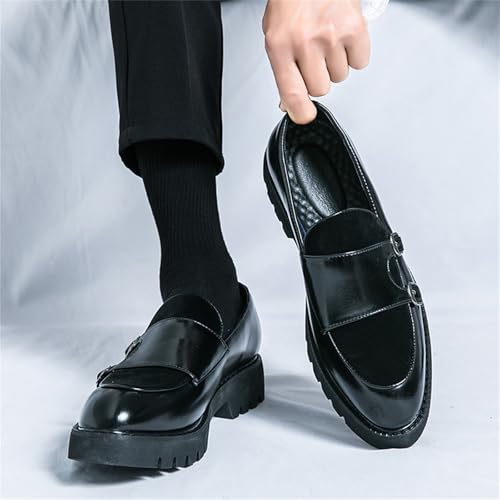 Men's Suede Platform Slip On Loafers with Double Monk Strap Retro Low Top Pointed Toe Dress Loafers for Formal Business Party Wedding3