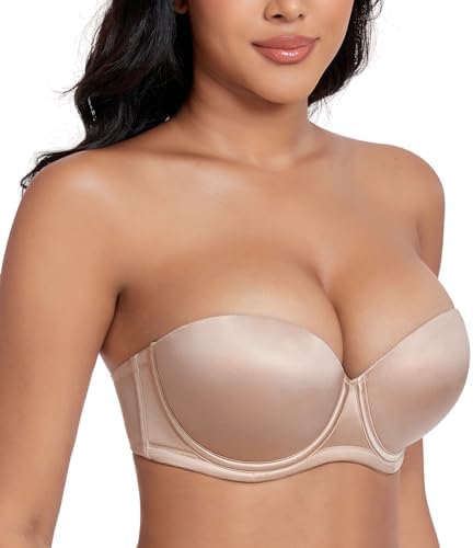 DotVol Push-up beugelbeha voor dames, comfortabele gevoerde beha, ondergoed voor vrouwen, strapless beha, beige, 75D