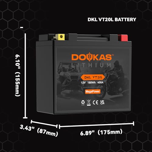 Image of DKL VT20L 15Ah Lithium V-twin Battery YTX20L-BS, YUAM320BS,Heavy Duty Replacement for Harley Davidson Road King Street Glide Softail Honda Goldwing VTX1800, Touring, Cruiser, Fat Boy