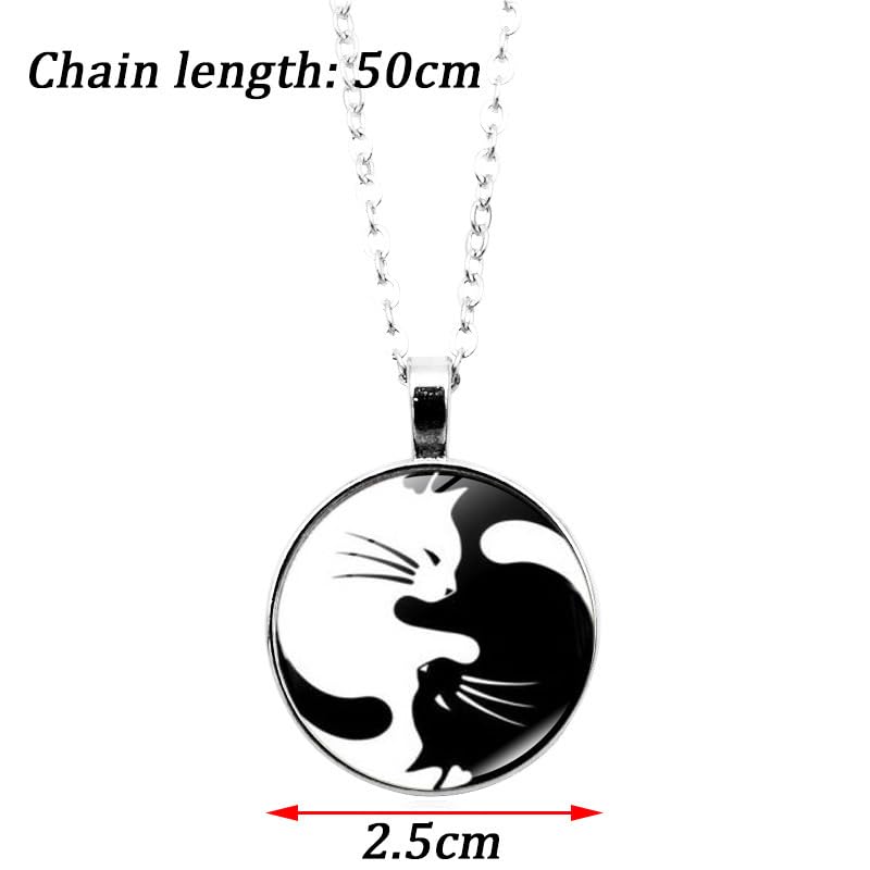 Black White Animal Necklace Bracelet Set Yin Yang Matching Cat Drop Earrings Couple Pet Jewelry Set Gift for Cat Lovers4