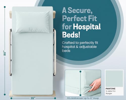 Image of Twin XL Cotton Jersey Sheet Set, Soft & Comfy, Hospital, Mint Blue