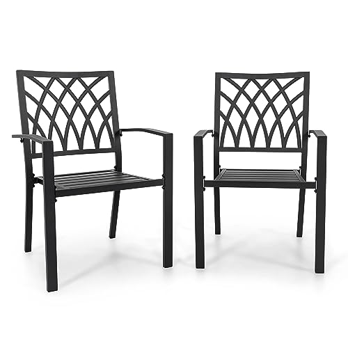 NUU GARDEN Patio Outdoor Dining Chairs Set of 2, Portable Patio Dining Chairs, Stackable Patio Chairs Metal Chairs for Backyard Lawn Deck Poolside Porch Bistro, Black
