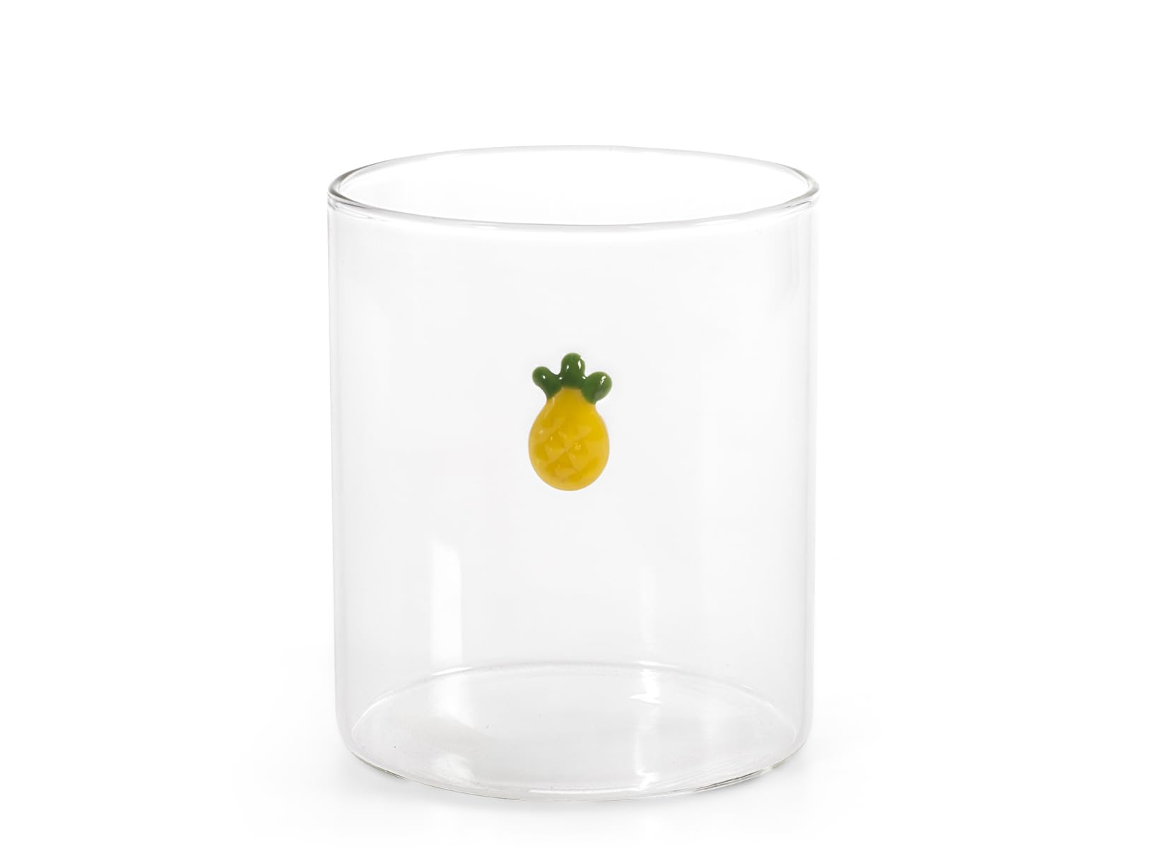 H&H, Set 6 Bicchieri in Vetro Borosilicato 42 cl con Miniature Fruttate Esterne – Ciliegie, Fragola, Uva, Limone, Pesca, Ananas – Lavabili in Lavastoviglie