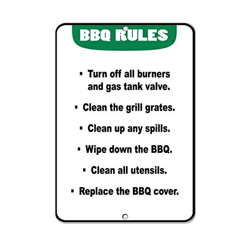 Señal de advertencia para barbacoa, decoración del hogar: Apague los quemadores y el tanque de gas, parrillas y derrames. Letrero metálico de hojalata de 5,5 x 8 pulgadas.