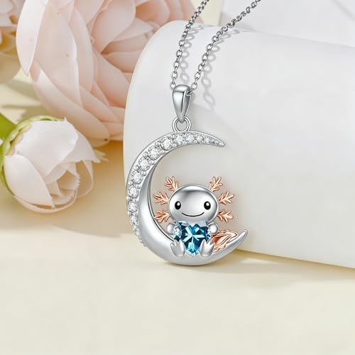 Image of PROESS Animal Birthstone Necklace 925 Sterling Silver Otter /Axolotl /Hippo /Elephant /Dachshund /Monkey /Red Panda Pendant Necklace Animal Birthstone Jewelry Gifts for Women