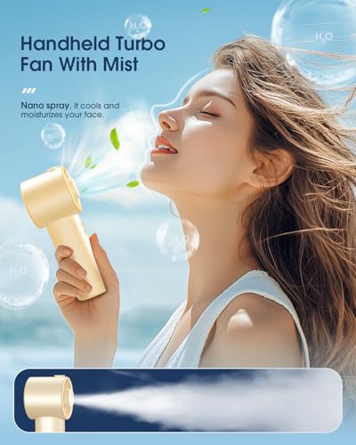 Ausic Portable Handheld Turbo Fan with Mist, High-Speed Personal Mini Misting Fans, 3 Speeds Rechargeable Battery Operated Small Fan for Travel/Outdoor/Home/Office/Makeup/Gift - Thumbnail 2