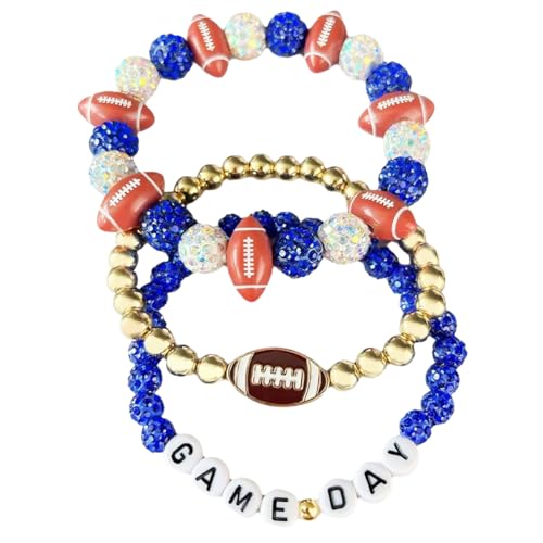 Game Day Football Beaded Stretch Bracelets for Women 3-Pack, Stackable Sports Jewelry Gifts for Football Mom, Team Spirit Accessories2