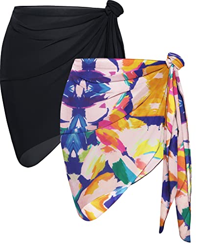 Image of CHICGAL 2 Pieces Women Beach Sarong Bathing Suit Wrap Skirt Sheer Bikini Swimsuit Cover Ups for Swimwear