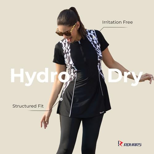 Image of ROVARS Spandex One Piece Three Fourth for Women I Removable Pads I Half Sleeves I 3 /4 Length I Front Zipper