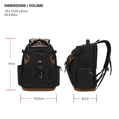 SwissGear Tool Bag Backpack, Fits Up to 17-Inch Laptop, Work Pack PRO, Black/Brown Canvas - image 9