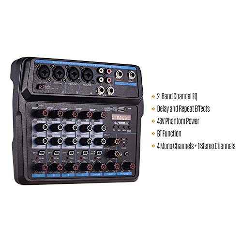 WanuigH Audio-mixer 6 kanalen audiomic BT USB mengconsole met geluidskaart ingebouwde 48 V fantoommaakt eenvoudige… - Image 5