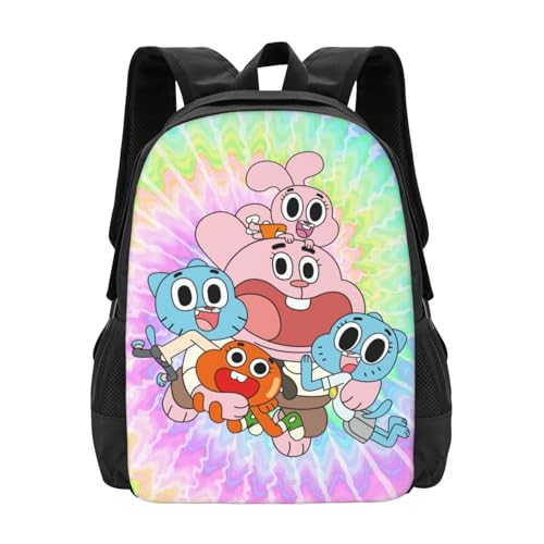 The Amazing Anime World of Gumball Backpack Large Capacity Leisure Travel Backpack Book Bag Outgoing Daypack 12.5x5.5x16.5 inch, Black
