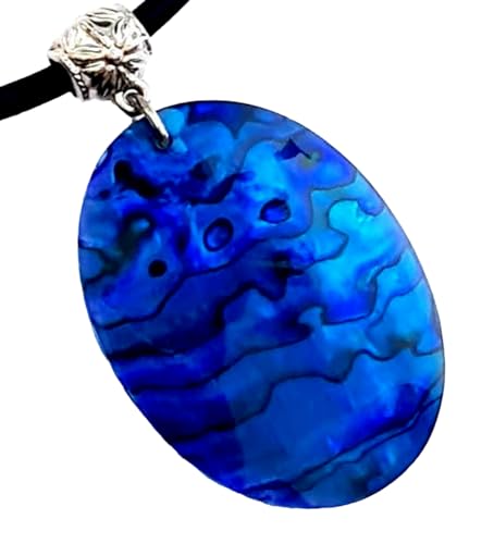 Blue Abalone Necklace, Natural Paua Abalone Necklaces for Women Men, Handmade Beads Waxed Cords Seashell Necklace Jewelry AA427