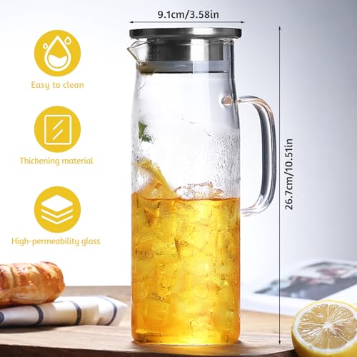 Caraffa in vetro da 1,5 l, caraffa con coperchio e beccuccio, 1,5 litri di acqua fredda o calda, per tè freddo e succo fatti in casa - immagine 3