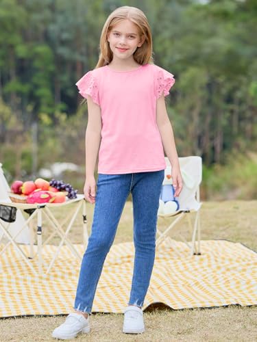 Image of Imily Bela Girls Ruffle Sleeve Shirts Crewneck Eyelet Tops 4-15 Years | Cute summer casual blouse, Soft breathable eyelet fabric with ruffle sleeves, Comfortable daily shirts for kids