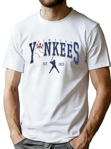 Men’s Baseball Graphic T-Shirt Casual Short SleeveBaseball Fan Sport Tee Summer Top White