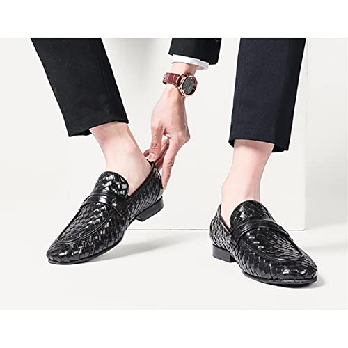 Men's Woven Leather Slip-On Formal Oxfords,Comfortable Breathable Business Flat Loafers Luxury Wedding Party Dress Shoes Soft Sole Walking Shoes2