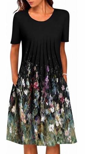 Image of LOVESHOOT Womens Summer Midi Dress 2026 Casual Short Sleeve A Line Dress with Pockets Evening Wedding Guest Work