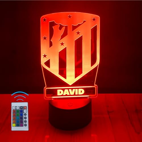 Lámpara Personalizada Equipos Fútbol. Regalos Originales Cumpleaños Infantiles.Regalos para Hombres, Día del Padre. Diseño Escudo Real Madrid de Metacrilato (Atletico de Madrid)