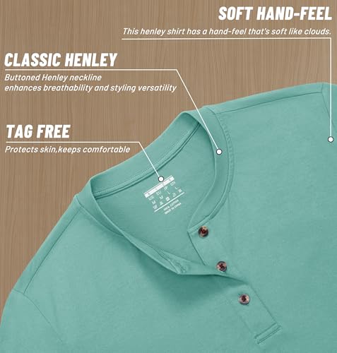 Image of MAGNIVIT Men's Long Sleeve Henley Shirts Cotton 3-Button Spring Casual T-Shirts Solid Color Soft Basic Tops 2026