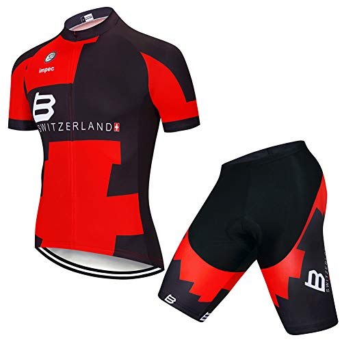 Q&M Hombres Aire Libre Ciclismo Jersey Equipo Pro Equipo Corto Manga Respirable Montaña Bicicleta Camisa y Baberos Gel 20D Acolchado Reflexivo Bicicleta Ropa Conjunto,b,4XL