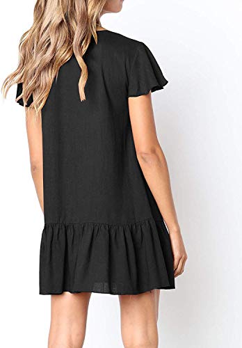 Image of Imysty Womens Polka Dot V Neck Button Down Ruffles Loose Mini Short T-Shirt Dress