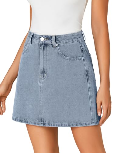 Rooscier Women's High Waisted Jean Skirt Trendy Summer Button Up Denim Mini Skirt3