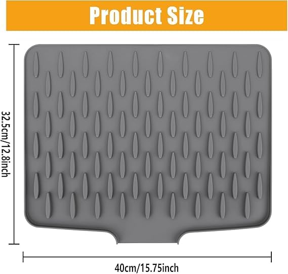 Image of Silicone Dish Drying Mat for Kitchen - Large Quick-Dry Countertop Mat with Built-in Drain Lip, Non-Slip, Heat-Resistant & Hygienic Draining Pad for Utensils & Dishes (32.5 x 24 cm)