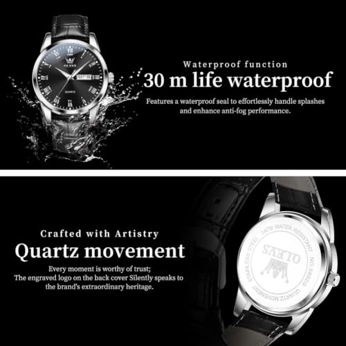 Image of OLEVS Men Watches Leather Band Casual Easy Read Date Analog Quartz