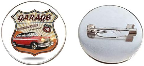 Painted Art Fashion Handmade Brooches Glass Cabochon Pins Signs USA Route 66 Restaurant Coffee Art Pattern Brooch for Men Jewelry