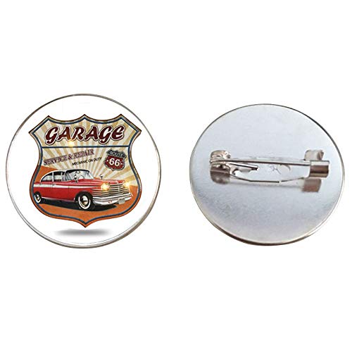 Painted Art Fashion Handmade Brooches Glass Cabochon Pins Signs USA Route 66 Restaurant Coffee Art Pattern Brooch for Men Jewelry