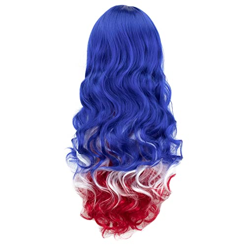 IMISSU Flag Color Design Hair Cosplay Wigs with Bangs Halloween Costume Wig (AU Flag Blue White Red) - Image 3