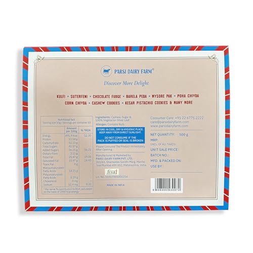 Image of Parsi Dairy Farm Kaju Katli | Pure, Delicious, and Authentic Indian Sweets (500 Gm)
