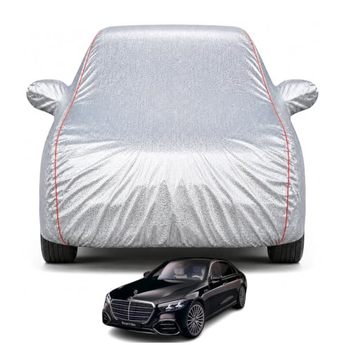 Image of Premium Car Cover for Mercedes S-Class Model | Waterproof, UV & Dust Protection | Mirror & Antenna Pocket | Triple Stitched, Soft Inner Lining, Belt & Buckle (Metalic Silver)
