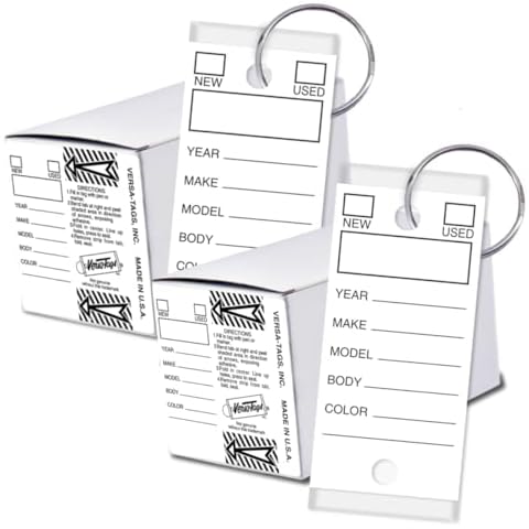 Versa-Tags Two Packs of 250 Dealership Key Tags Bulk - Genuine Versa-tag Key Tags, Self-Protecting, 2 Boxes,Car Key Tags with Ring Included, Automotive Repair Shop Key Tags (White) Cover